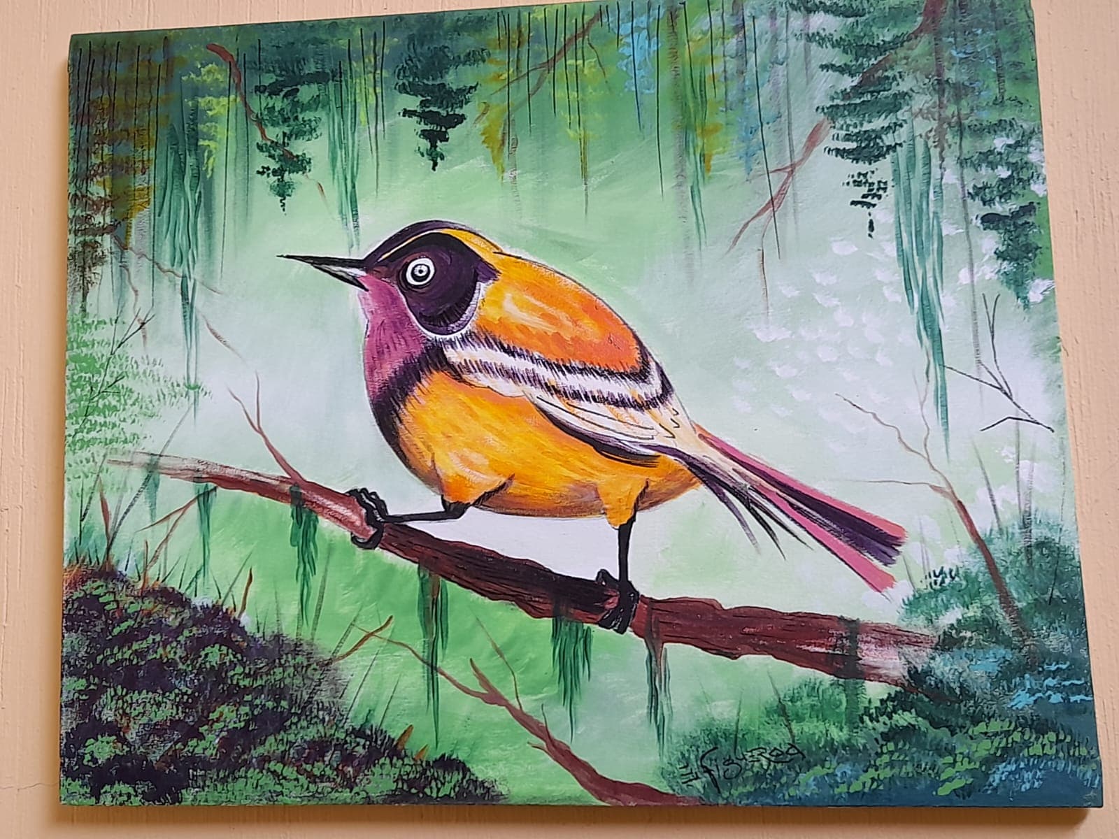 Cuadro de un ave pintado por Estuardo